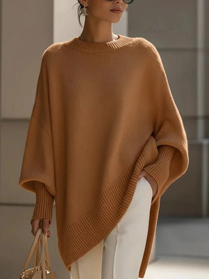 Women's Oversized Knit Sweater – Batwing Sleeve Loose Fit Pullover