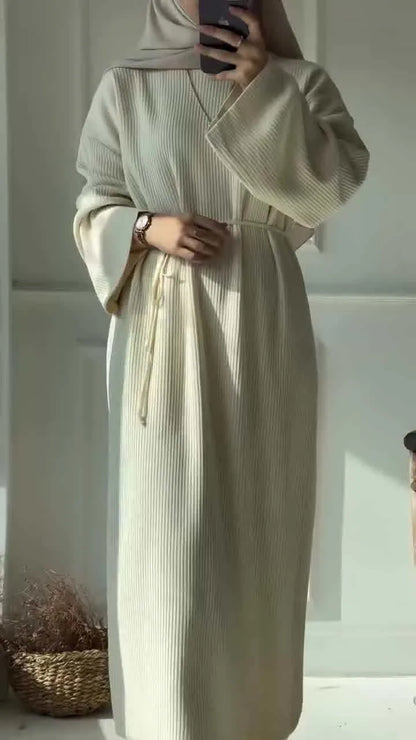 Women's Winter Ribbed Abaya Dress – Sage Green Modest Maxi Dress