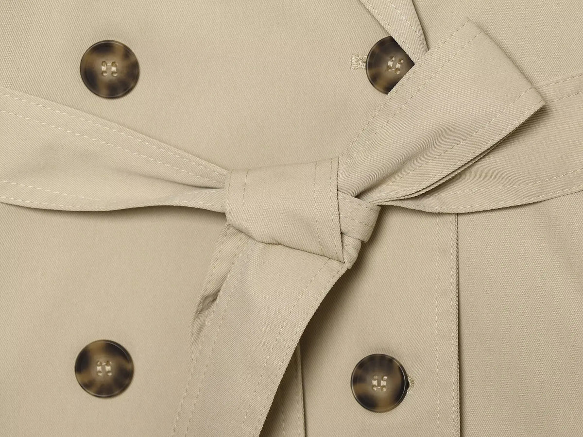 Women's Short Trench Coat – Double-Breasted Belted Jacket