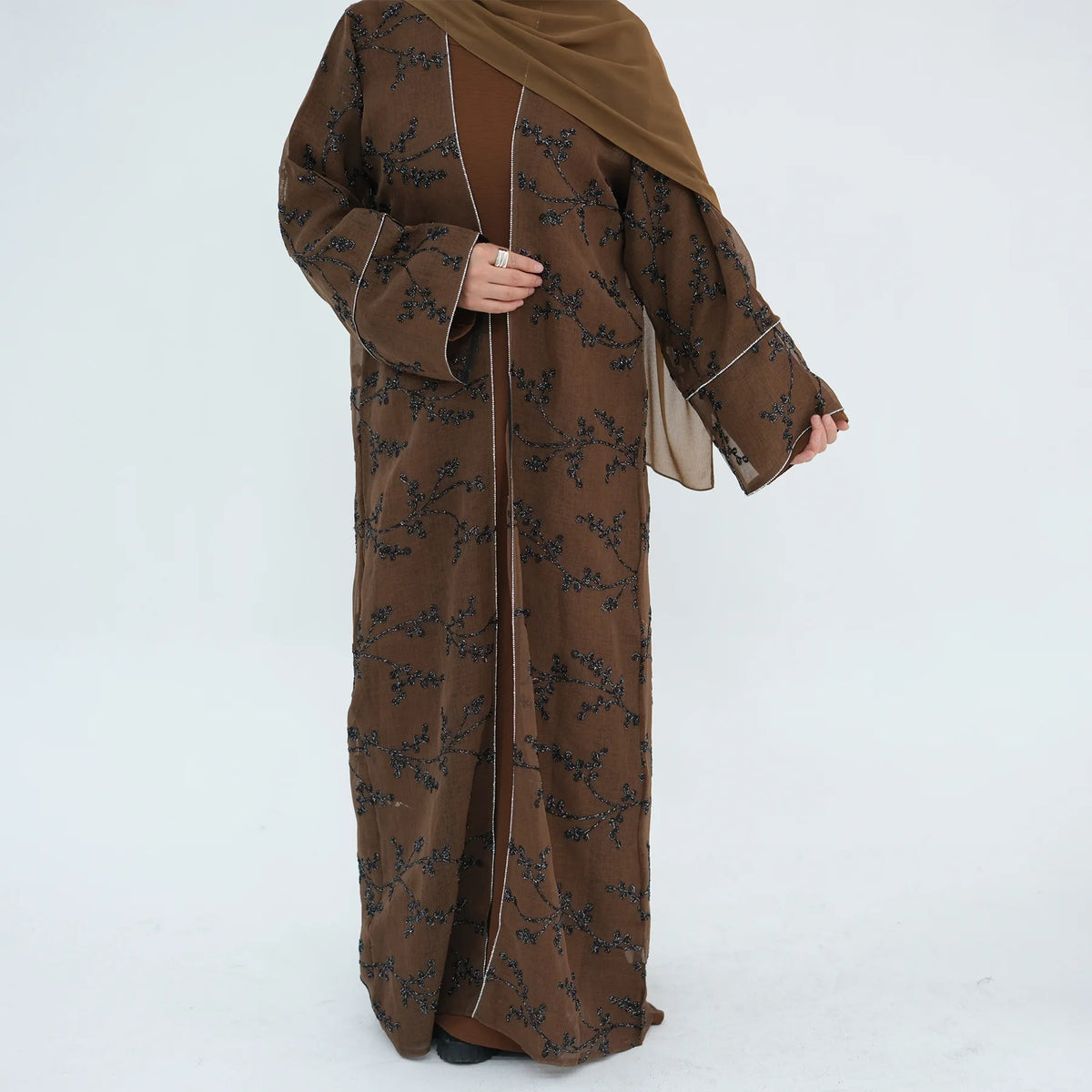 Elegant Embroidered Dubai Abaya for Women – Open Front Kimono, Modest Islamic Dress