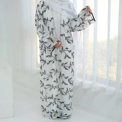 Elegant Embroidered Dubai Abaya for Women – Open Front Kimono, Modest Islamic Dress