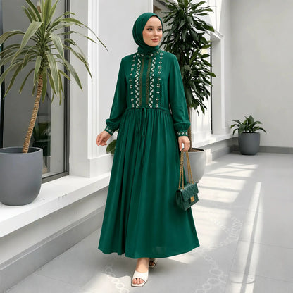 Ethnic Embroidery Modest Abaya – Dubai Kaftan Style