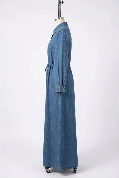 Blue Denim Zipper Abaya Dress – Modest Islamic Maxi Dress