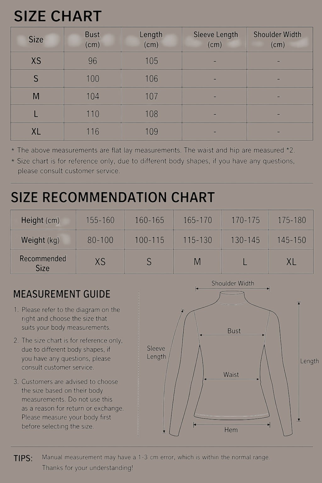 Anab Abaya size chart and measurement guide for women's belted coat featuring bust, length, and sleeve dimensions.