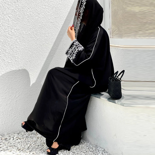 Classic Fashion Embroidered Abaya Hijab Dress with Long Sleeves.