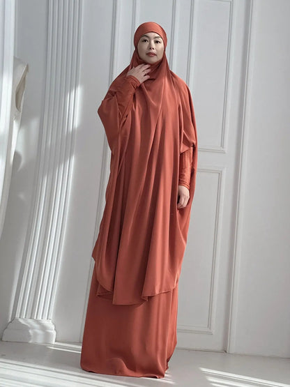 2 Piece Set Prayer Garment Islamic Clothing Pink Black