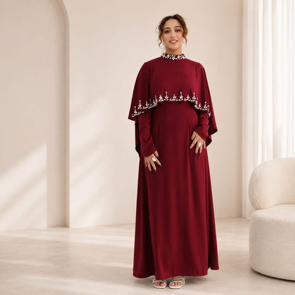 Luxury Burgundy Beaded Abaya | Modest Maxi Dress | Elegant Muslim Dress