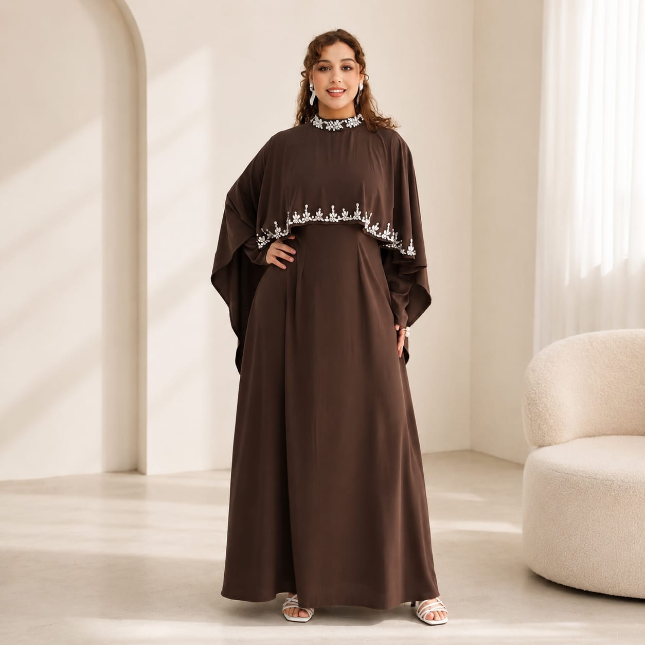 Luxury Burgundy Beaded Abaya | Modest Maxi Dress | Elegant Muslim Dress