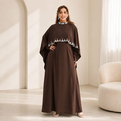 Luxury Burgundy Beaded Abaya | Modest Maxi Dress | Elegant Muslim Dress