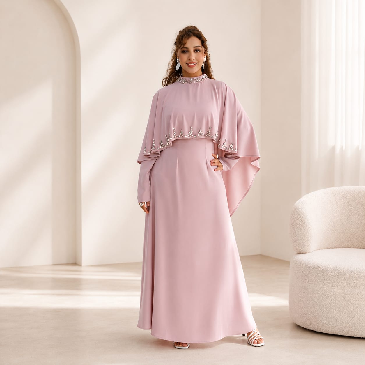 Luxury Burgundy Beaded Abaya | Modest Maxi Dress | Elegant Muslim Dress