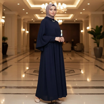 Abaya Set with Khimar Cape: Modest Islamic Maxi Dress for Prayer