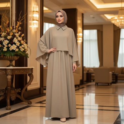 Abaya Set with Khimar Cape: Modest Islamic Maxi Dress for Prayer