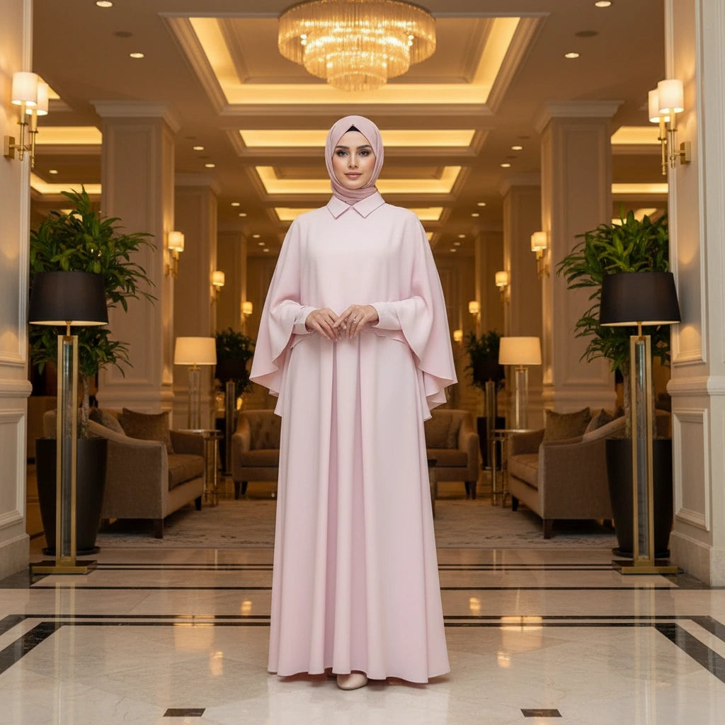 Abaya Set with Khimar Cape: Modest Islamic Maxi Dress for Prayer