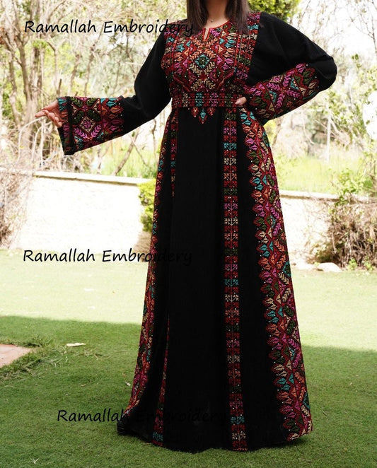 Palestinian Thobe Tatreez Embroidery Front and Back Six Strips Red And  Black
