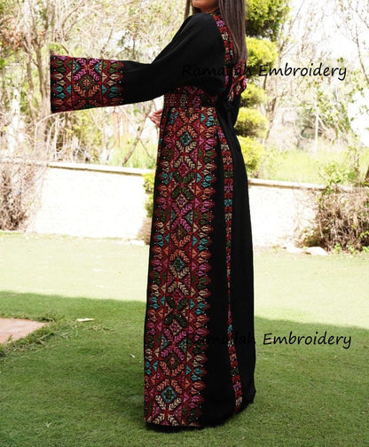 Palestinian Thobe Tatreez Embroidery Front and Back Six Strips Red And  Black