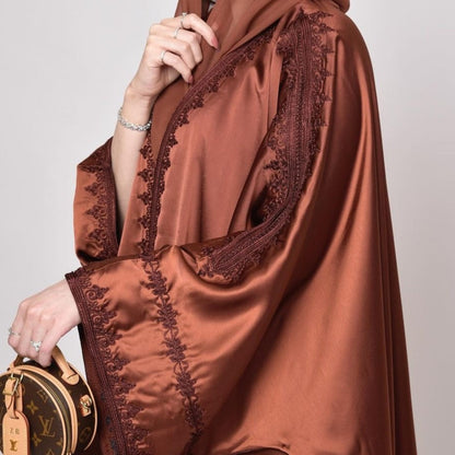 Trendy Red-Brown open caftan, Embroidered moroccan kaftan, Abaya, Arabic dress, Moroccan kimono, Gift for her, Birthday or maternity gift.