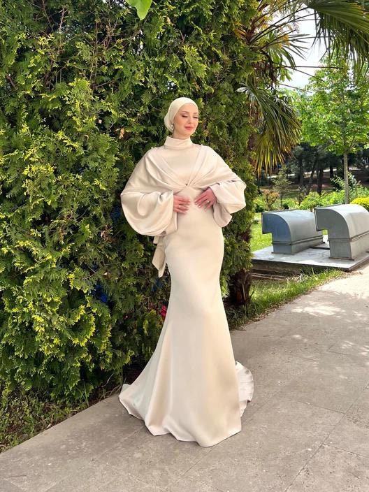 Nikkah Dress,Modest Prom Dress,Bridal Abaya, Hijab Dress,Prom Dress,Evening Dress, Engagement Dress,Long Sleeve Dress,Satin White Abaya