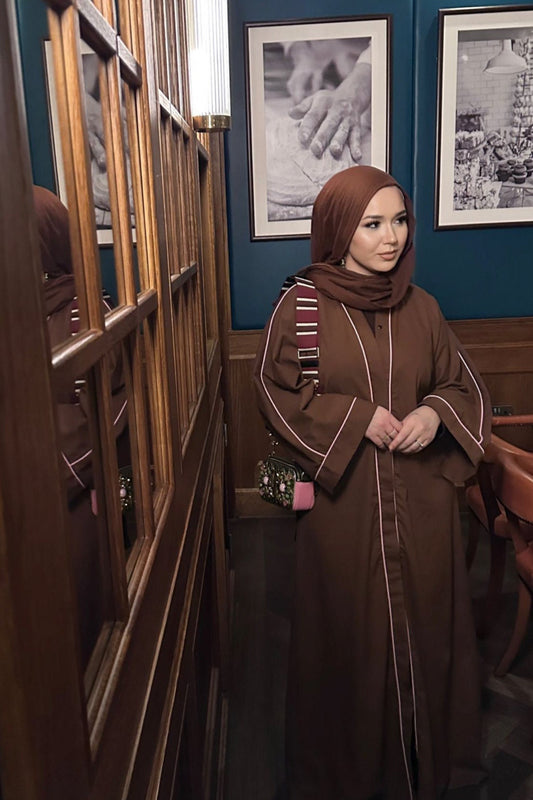 Cotton Linen Abaya in Brown