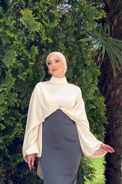 Nikkah Dress,Modest Prom Dress,Bridal Abaya, Hijab Dress,Prom Dress,Evening Dress, Engagement Dress,Long Sleeve Dress,Satin White Abaya