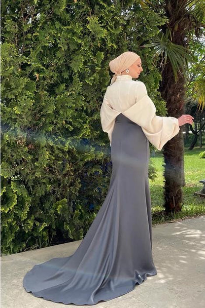 Nikkah Dress,Modest Prom Dress,Bridal Abaya, Hijab Dress,Prom Dress,Evening Dress, Engagement Dress,Long Sleeve Dress,Satin White Abaya