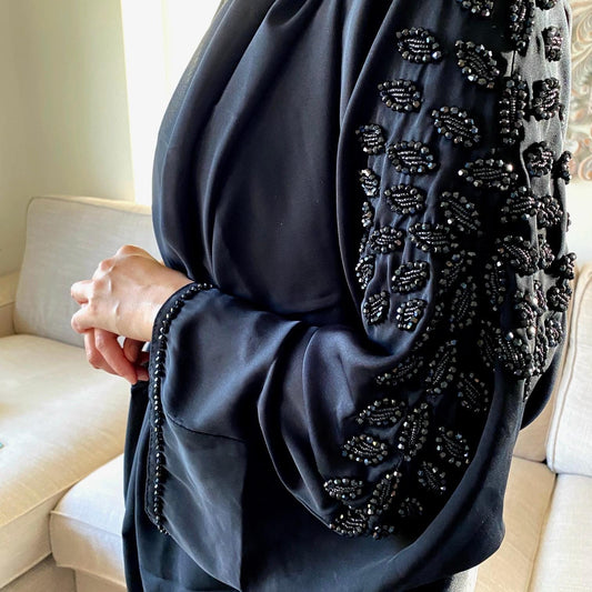 Luxury Black Beaded Abaya, Open Abayas, Embellished Wedding Abaya, Elegant, Gift, Handwork Abaya, Abaya Dubai