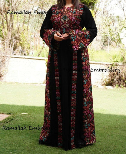Palestinian Thobe Tatreez Embroidery Front and Back Six Strips Red And  Black