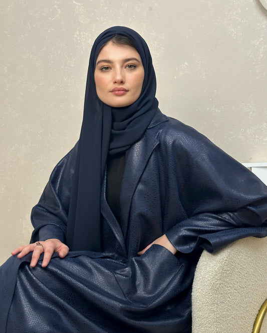 Faux Snake Leather Blazer Butterfly Coat Abaya (Navy)