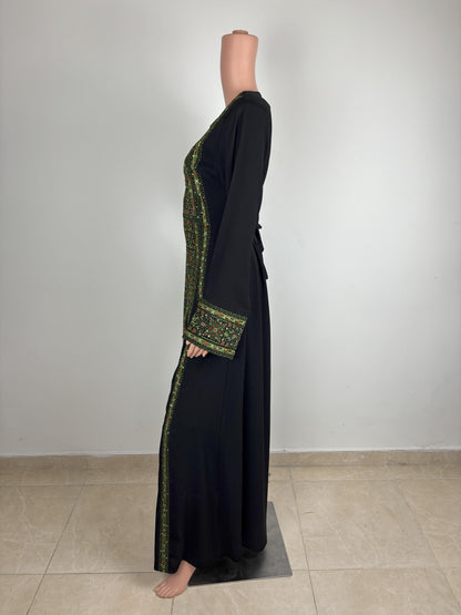 Palestinian Thobe Thob Embroidery Tatreez Green and  Black Wide Strips