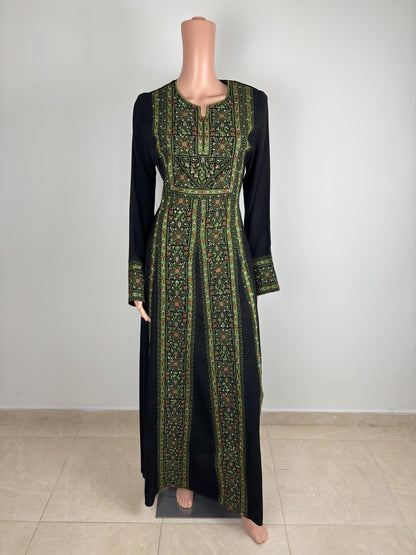 Palestinian Thobe Thob Embroidery Tatreez Green and  Black Wide Strips