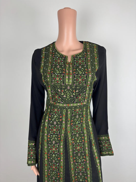 Palestinian Thobe Thob Embroidery Tatreez Green and  Black Wide Strips