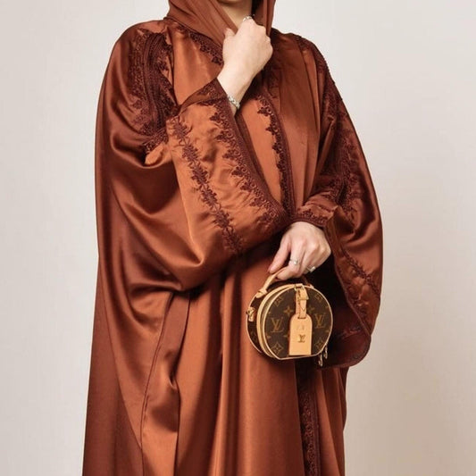 Trendy Red-Brown open caftan, Embroidered moroccan kaftan, Abaya, Arabic dress, Moroccan kimono, Gift for her, Birthday or maternity gift.