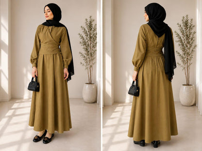 Modest Maxi Dress, Long Sleeve Wrap Dress, Elegant Muslim Dress