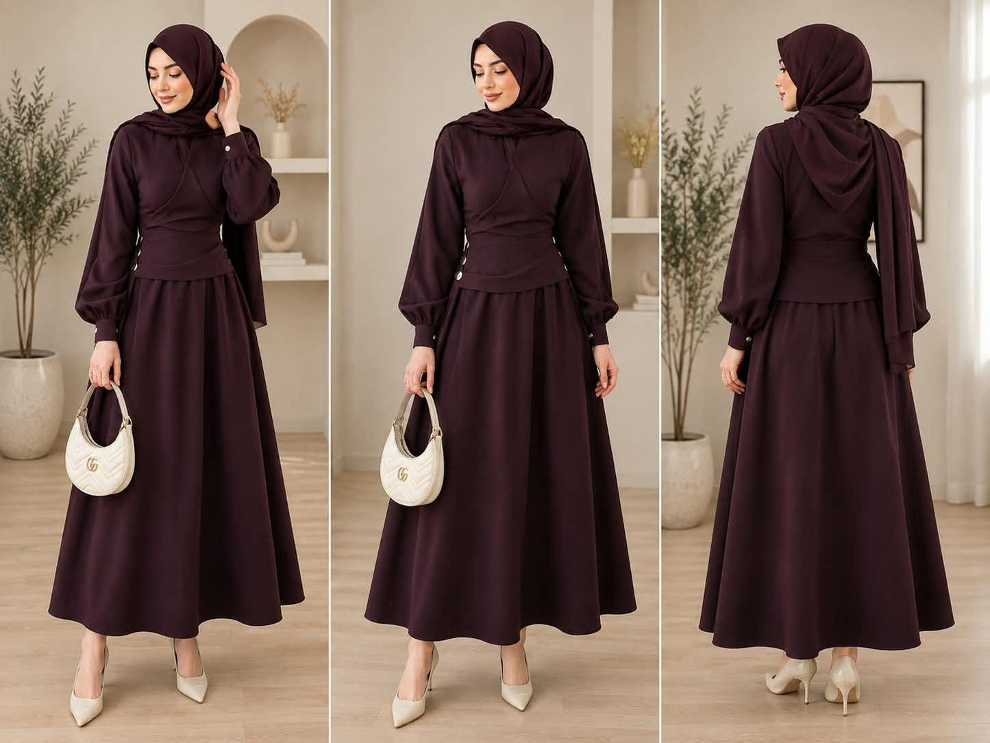 Modest Maxi Dress, Long Sleeve Wrap Dress, Elegant Muslim Dress