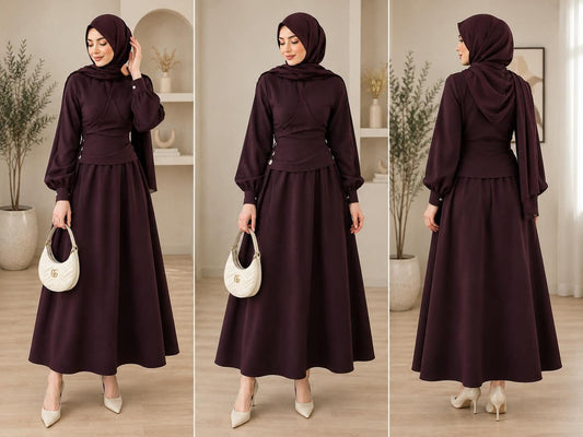 Modest Maxi Dress, Long Sleeve Wrap Dress, Elegant Muslim Dress