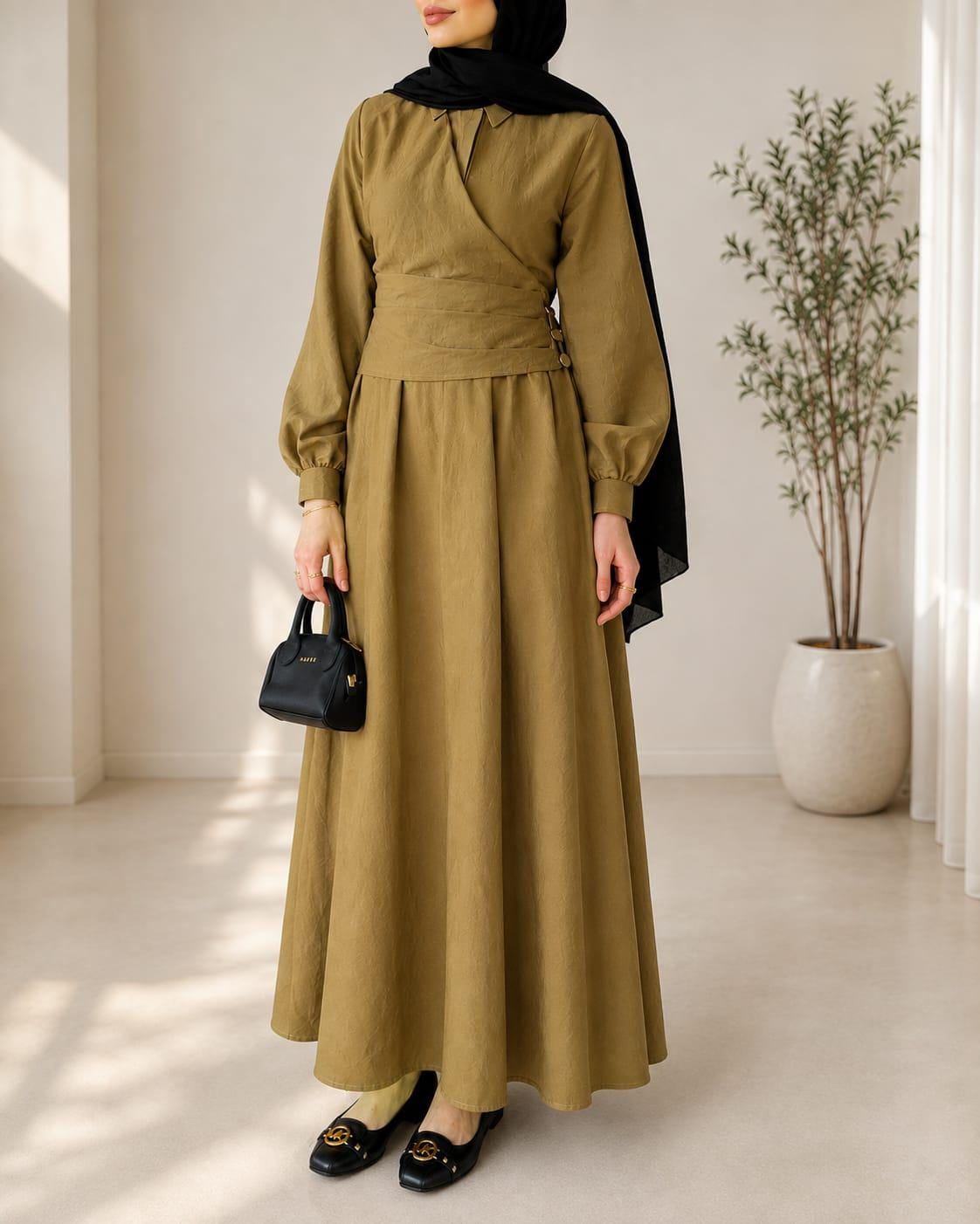 Modest Maxi Dress, Long Sleeve Wrap Dress, Elegant Muslim Dress