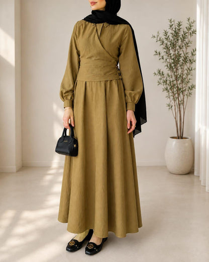 Modest Maxi Dress, Long Sleeve Wrap Dress, Elegant Muslim Dress