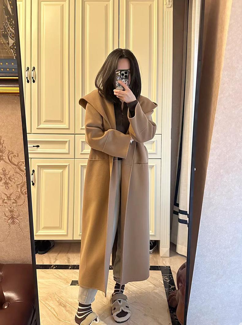 Coat Elegant double sided wool hooded coat