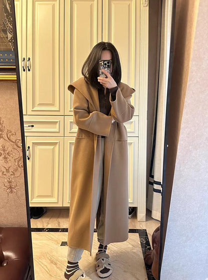 Coat Elegant double sided wool hooded coat
