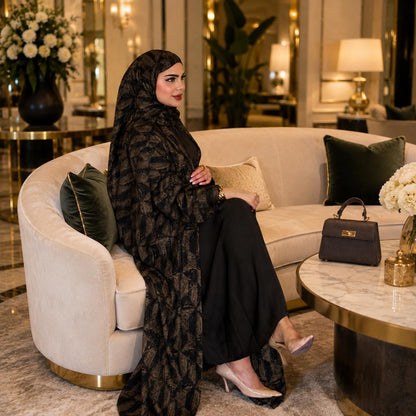 Luxury Brown Patterned Abaya with Matching Hijab | Elegant Modest Dress | Muslim Women’s Abaya | Occasion &amp; Everyday Wear