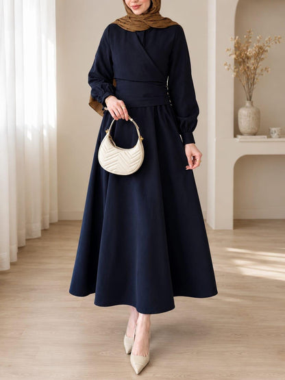 Modest Maxi Dress, Long Sleeve Wrap Dress, Elegant Muslim Dress