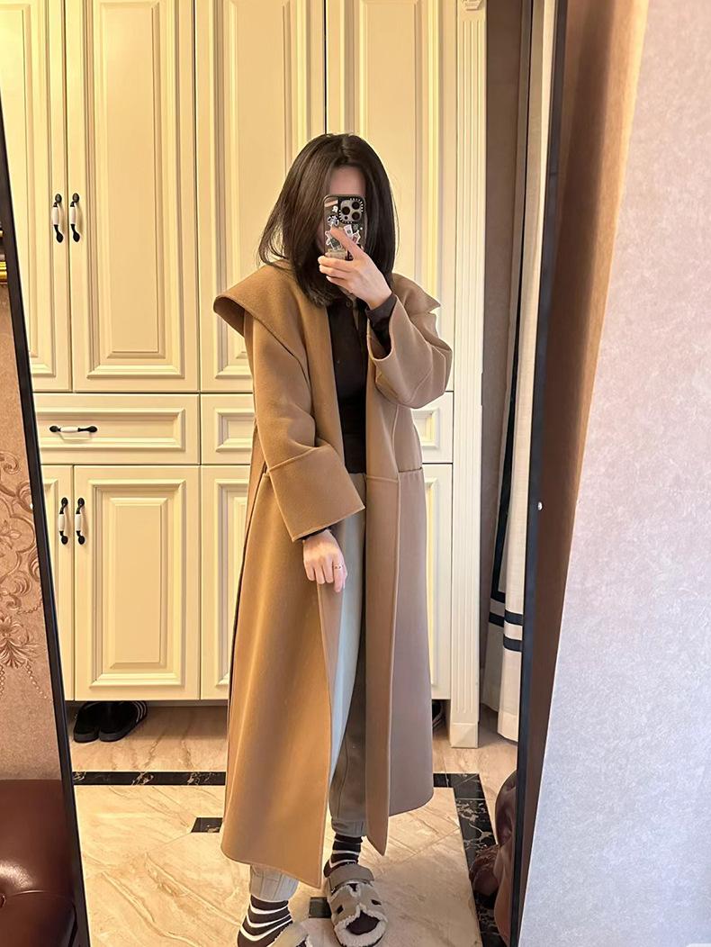 Coat Elegant double sided wool hooded coat
