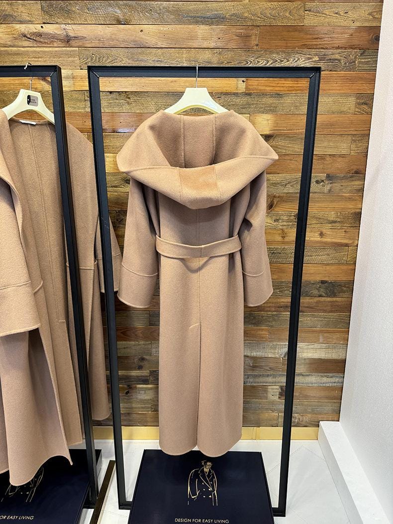 Coat Elegant double sided wool hooded coat