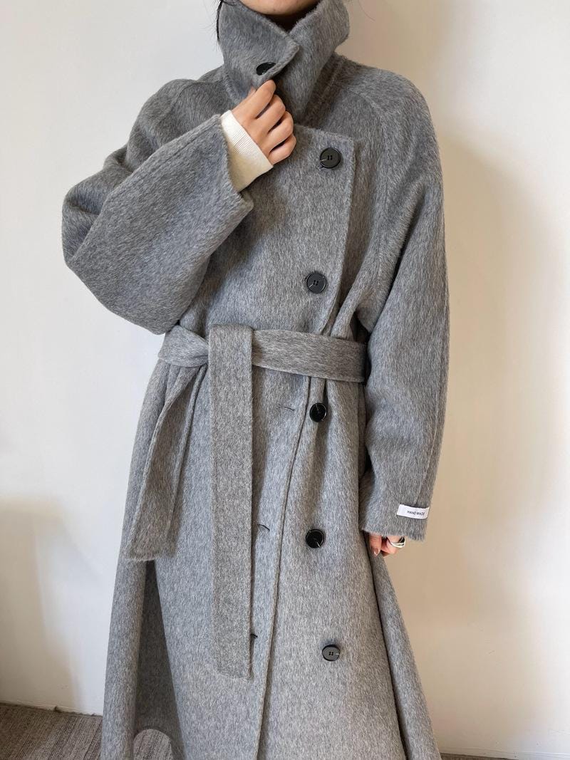 Women’s Wool-Blend Style Long Coat | Stand Collar Belted Winter Coat | Loose Fit Single-Breasted Outerwear | Elegant Camel Coat