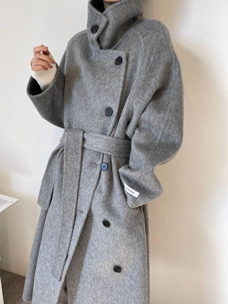 Women’s Wool-Blend Style Long Coat | Stand Collar Belted Winter Coat | Loose Fit Single-Breasted Outerwear | Elegant Camel Coat