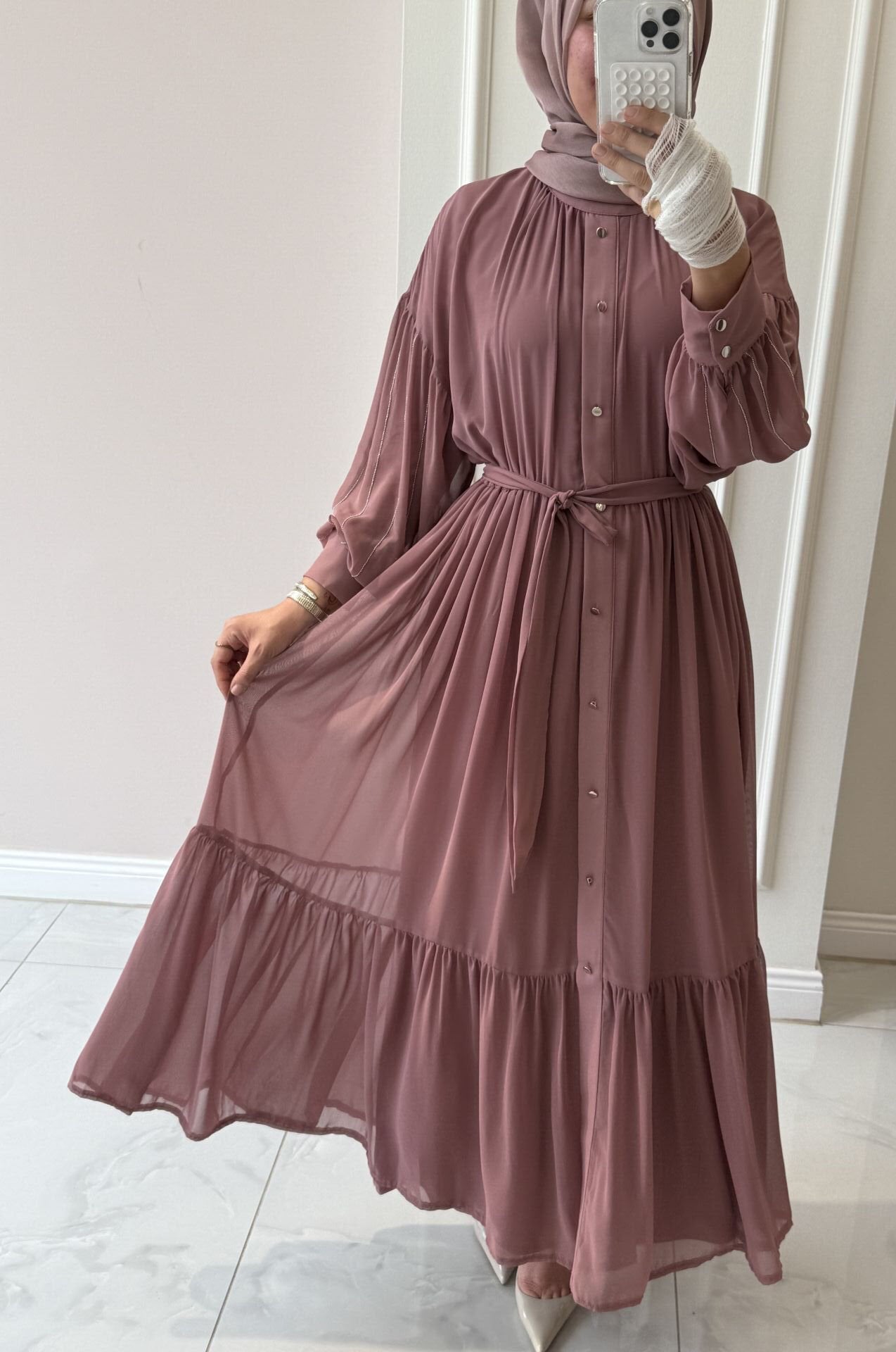 Chiffon Maxi Dress | Long Sleeve Elegant Dress | Abaya Style Outfit | Modest Fashion