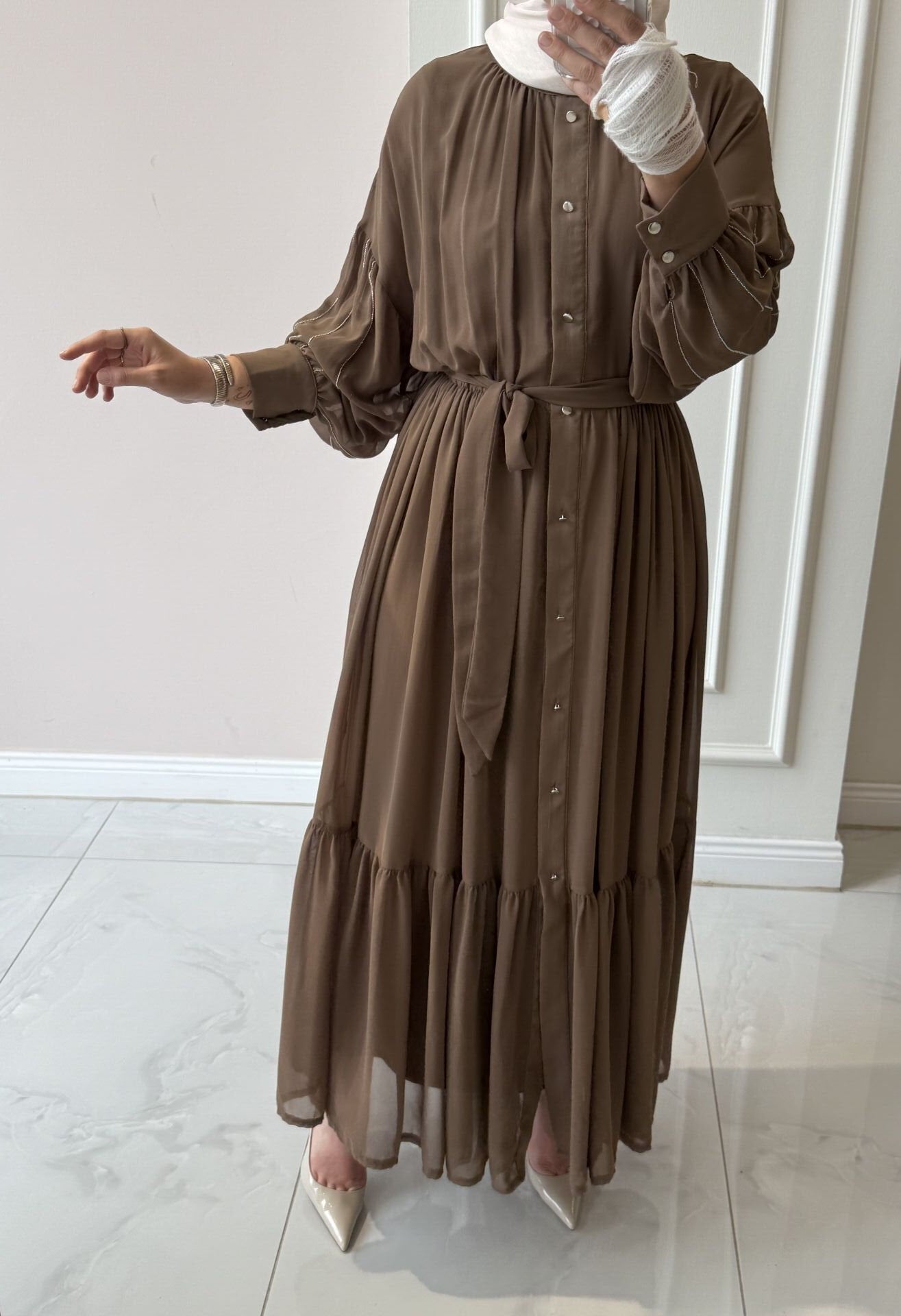 Chiffon Maxi Dress | Long Sleeve Elegant Dress | Abaya Style Outfit | Modest Fashion