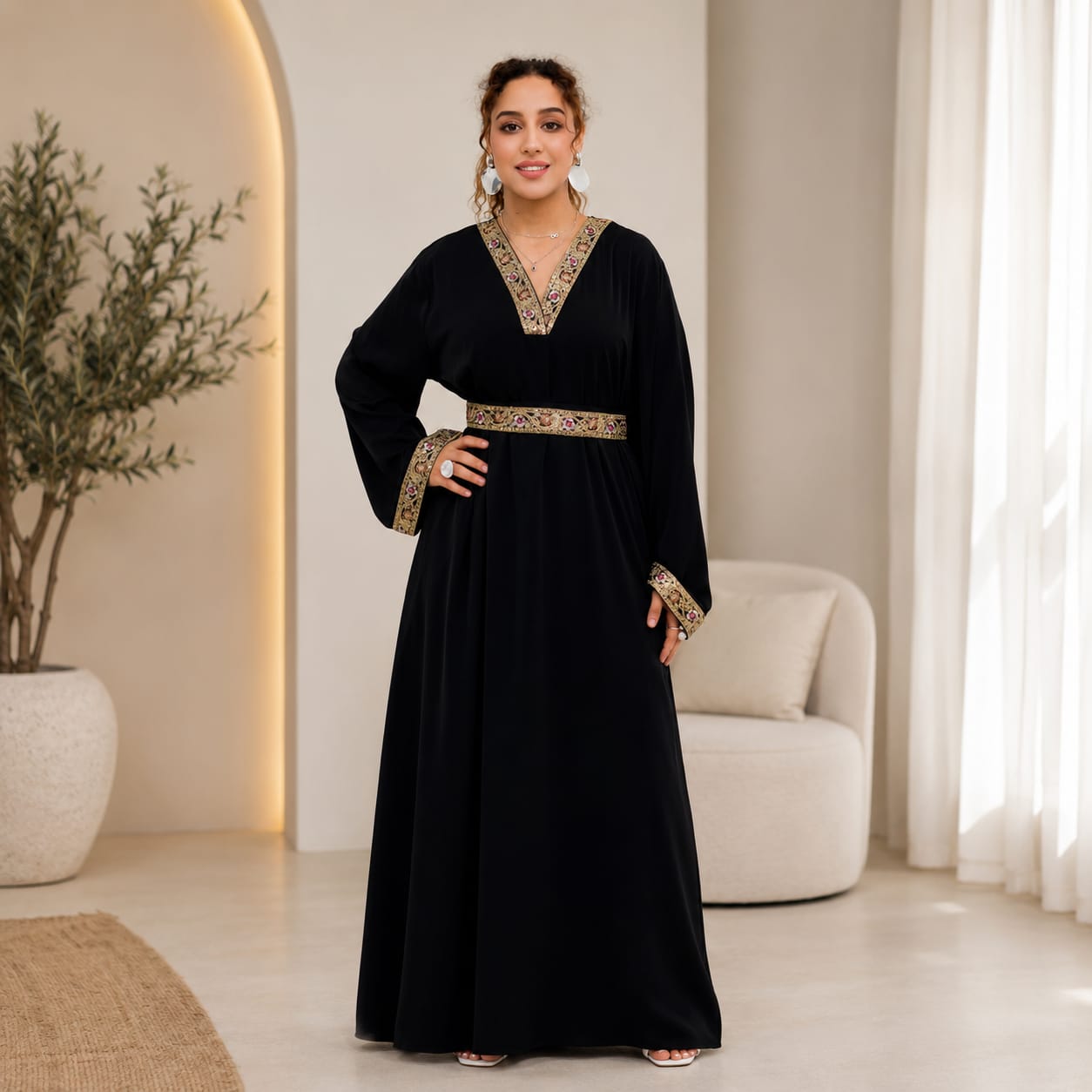 Abaya | Embroidered Modest Dress | Luxury  Maxi Kaftan | Muslim Women's Islamic Clothing | Eid & Ramadan Outfit