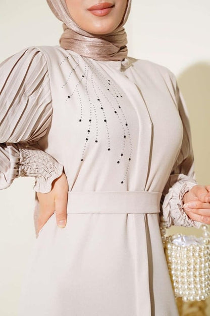 Sleeve Pleated Stone Abaya Stone