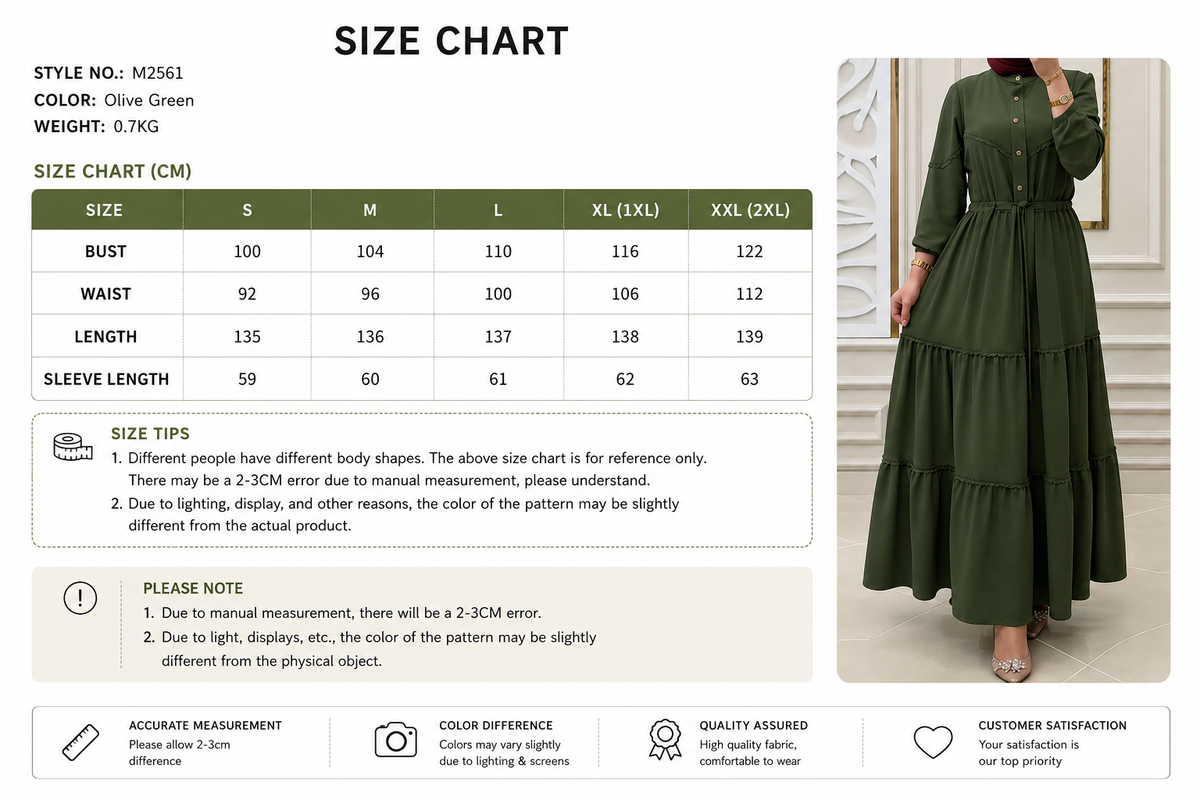 Elegant Olive Green Abaya Dress with Belt – Modest Long Sleeve Maxi Dress
