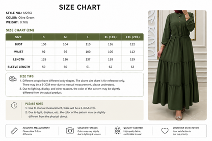 Elegant Olive Green Abaya Dress with Belt – Modest Long Sleeve Maxi Dress